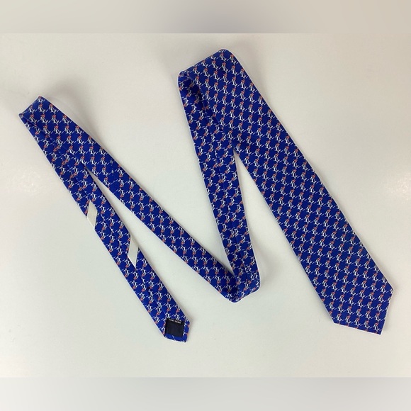 Salvatore Ferragamo Red and Blue Dog on Sailboat Silk Tie - Picture 6 of 12